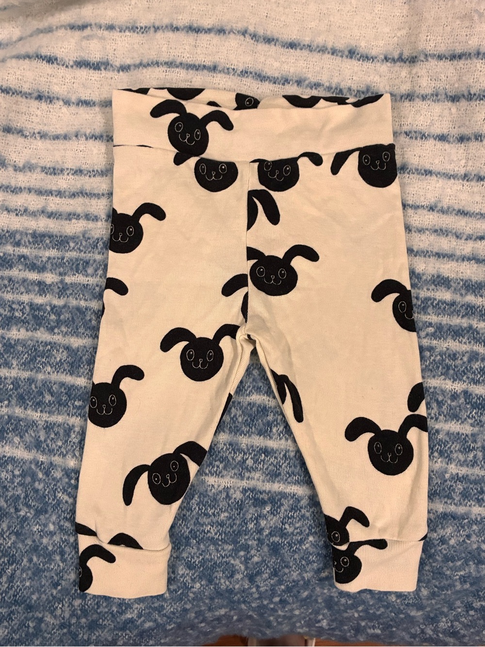 Mini Rodini Cream Leggings with Black Bunny Faces pristine condition 6 months